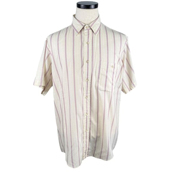 Evan Picone Vintage 80's Short Sleeve Striped Button Down Shirt Mens XL White - Picture 1 of 9
